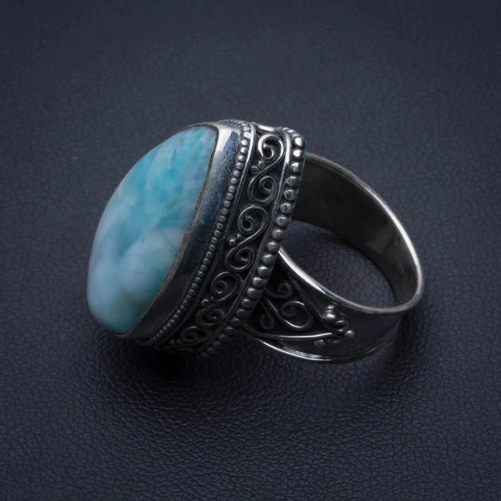 Натуральное Карибское Винтажное кольцо Larimar из стерлингового серебра 925 пробы