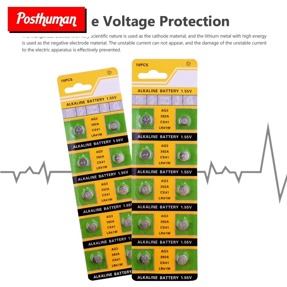 Postuman 10 шт. AG3 1,55 V Щелочная батарейка-кнопка AG 3 384 392 SR41W SR41 L736 батарейки для монет, для часов, игрушек