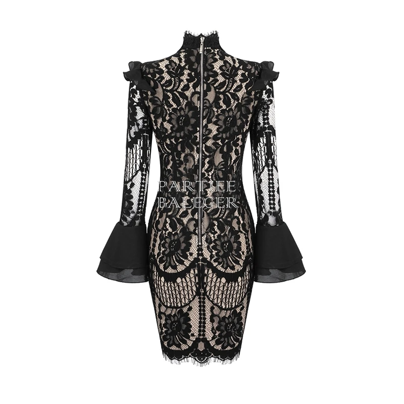 PB 2020 Новое поступление шикарный кружевной дизайн с длинными рукавами оборками