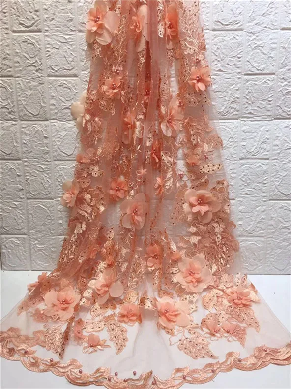 (5 ярдов/шт) блестящая французская сетчатая кружевная ткань с 3D цветком желтая