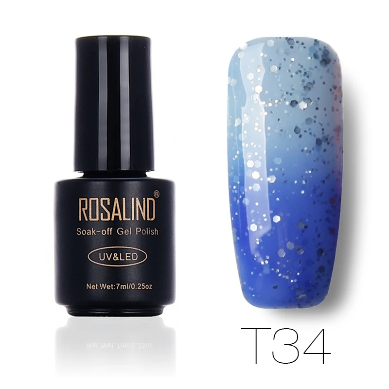 T34 ROSALIND, 7 мл, меняющий температуру, лак для ногтей, отклеивается, лак для ногтей, гель, УФ-лампа для сушки, Термальный цвет, акриловая краска, верхнее Базовое покрытие - Цвет: T34