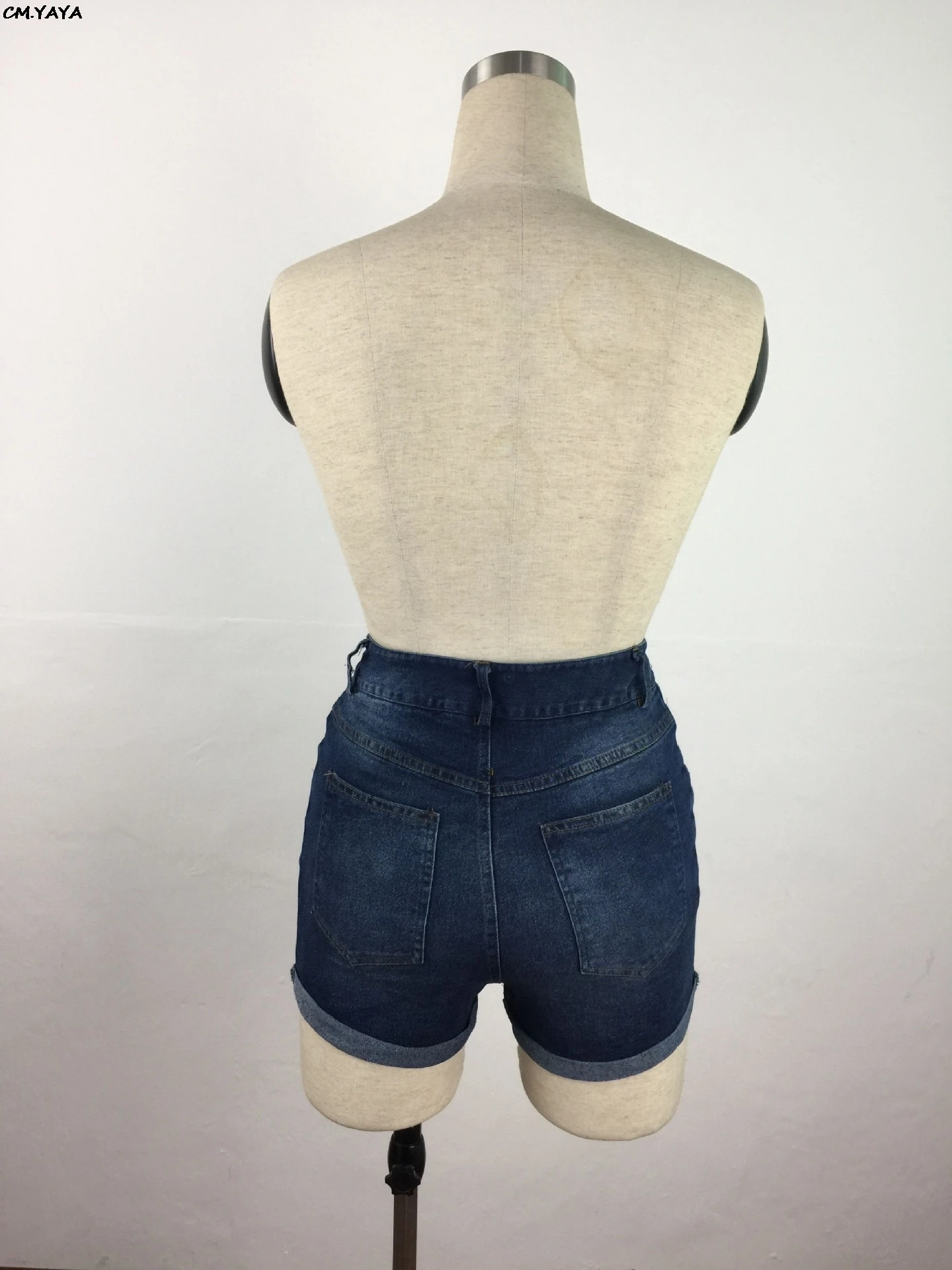 Женские джинсовые шорты на молнии с высокой талией потертые драпировкой уличные