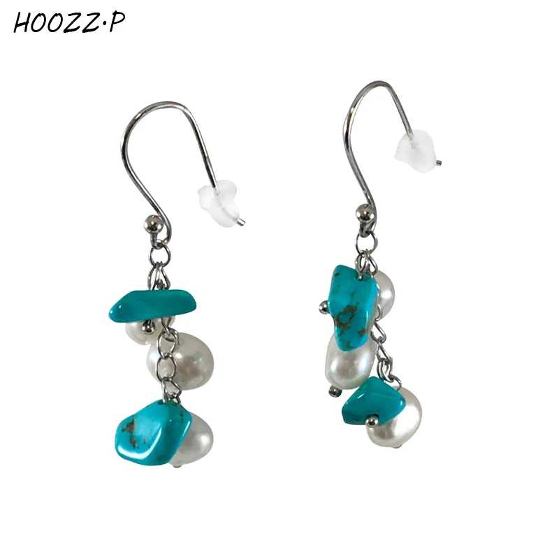 

HOOZZ.P Freshwater Cultured Pearl & Gemstone Dangle Earrings Sterling Silver 8 Colors Trendy Fashion Drop Earrings