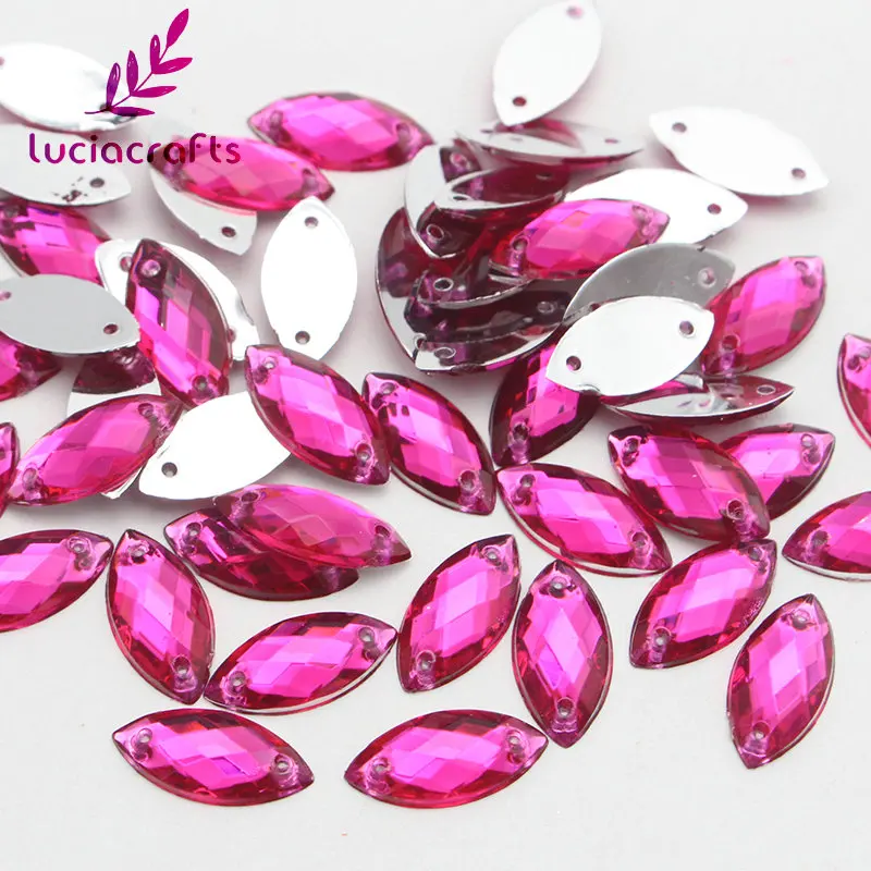 Lucia crafts 7*15 мм пришивные стразы кристалл акриловые камни две бусины с отверстиями DIY для одежды/сумки 50 шт./лот D1110