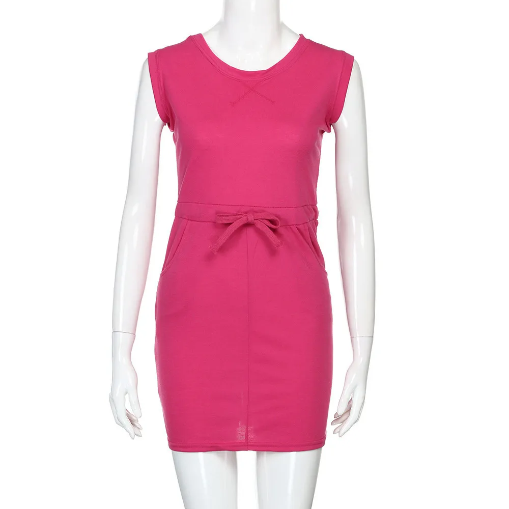 new Summer Dress Casua Womens Holiday Sleeveless Pockets With Belt Pencil Sundress Ladies Beach Casual Party 2021 | Женская одежда