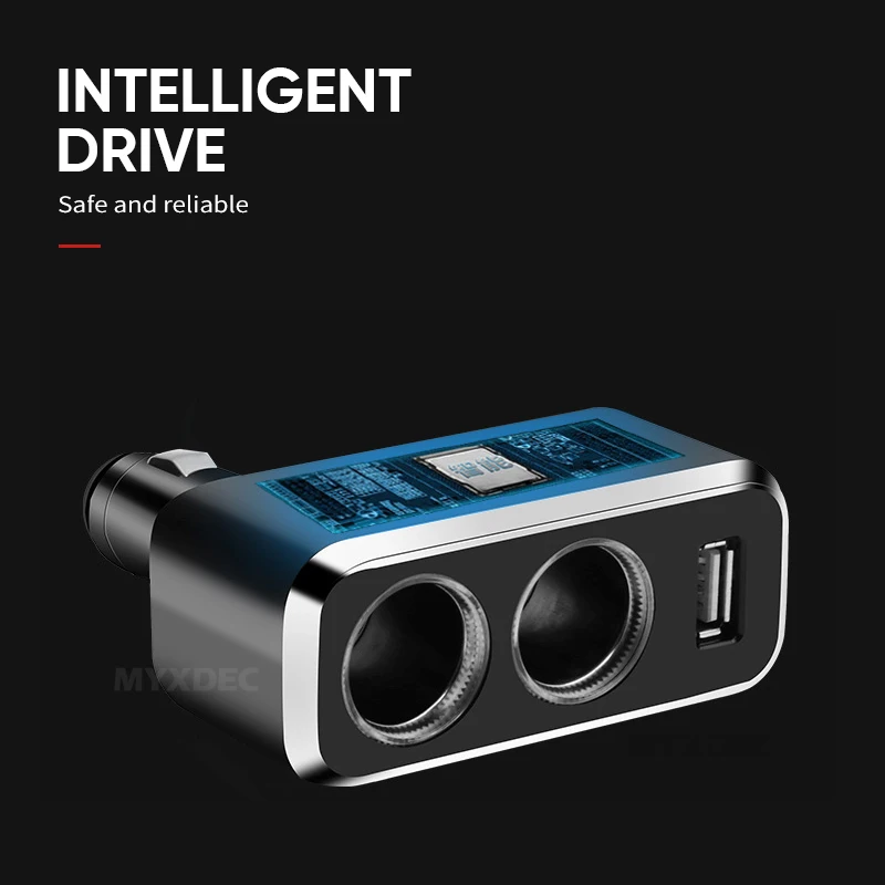 Тройная Розетка от 1 до 2+ USB источник питания Автомобильное зарядное устройство Блок питания двойной адаптер/сигарная розетка с синими огнями