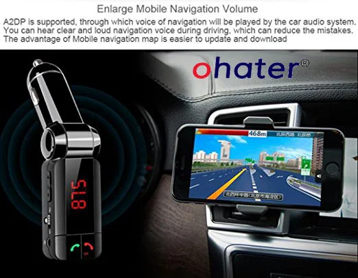Ohatercar комплект bluetooth fm-передатчик Беспроводной MP3-плееры модулятор Handsfree ЖК-дисплей с двумя USB Зарядное устройство для iPhone Samsung