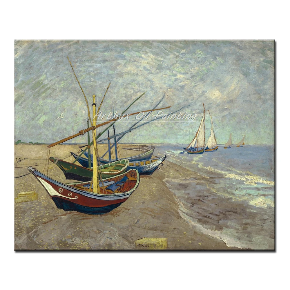 

Fishing Boats On The Beach At Saintes-Maries Of Vincent Van Gogh Hand Made Reproduction Oil Painting On Canvas Wall Art Pictures