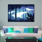 Картины на холсте, плакат для домашнего декора, 1 шт., мистический КИТ светильник, плавание в лесу ночью, модульное настенное искусство