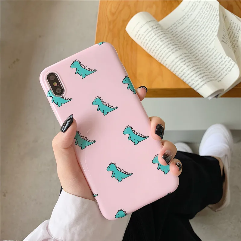 Style 1 Забавные милые чехлы для телефонов с динозавром для iphone 11 Pro Max X XR XS Max 6 6S 7 8 Plus, Модный чехол с мультипликационным принтом, подставка, глянцевый мягкий чехол - Цвет: Style 1