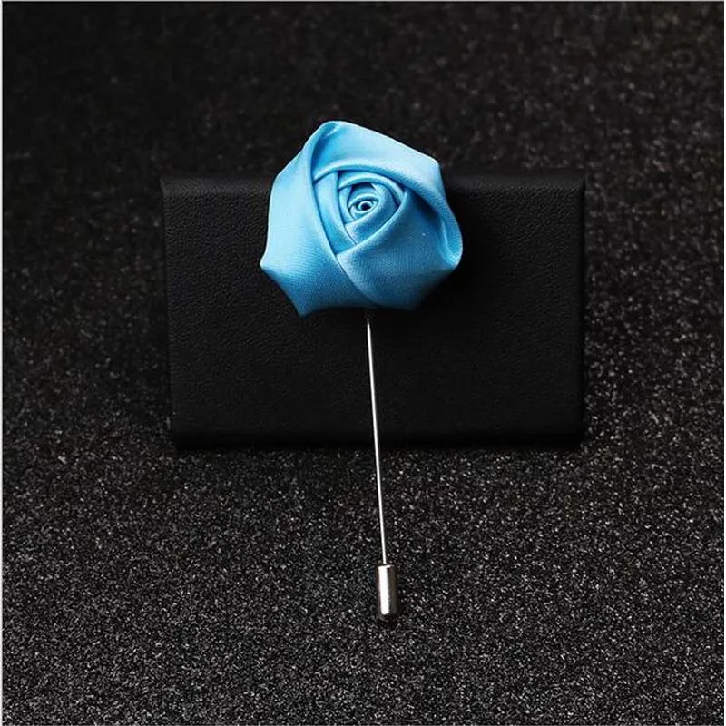 sky blue 20 шт. белый лучший мужской жених бутоньерка Шелковый атласный цветок розы петля Свадебная вечеринка Выпускной мужской костюм корсаж булавка брошь - Цвет: sky blue
