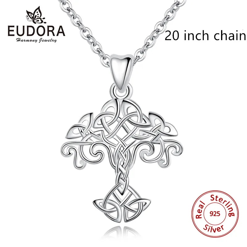 Pendant with 20chian Юдора 925 стерлингового серебра Древо жизни Цепочки и ожерелья подвеска Селтикс узел колье Для женщин воротник для Для женщин Модные украшения подарок - Окраска металла: Pendant with 20chian