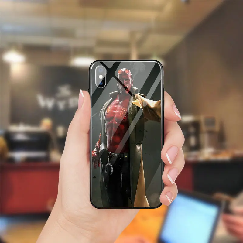Tempered Glass Phone Cover Cases for iPhone 5 5S SE 6 6S Plus 7 8 8Plus X XR XS Max Fundas Coque Hellboy Movie Artwork | Мобильные