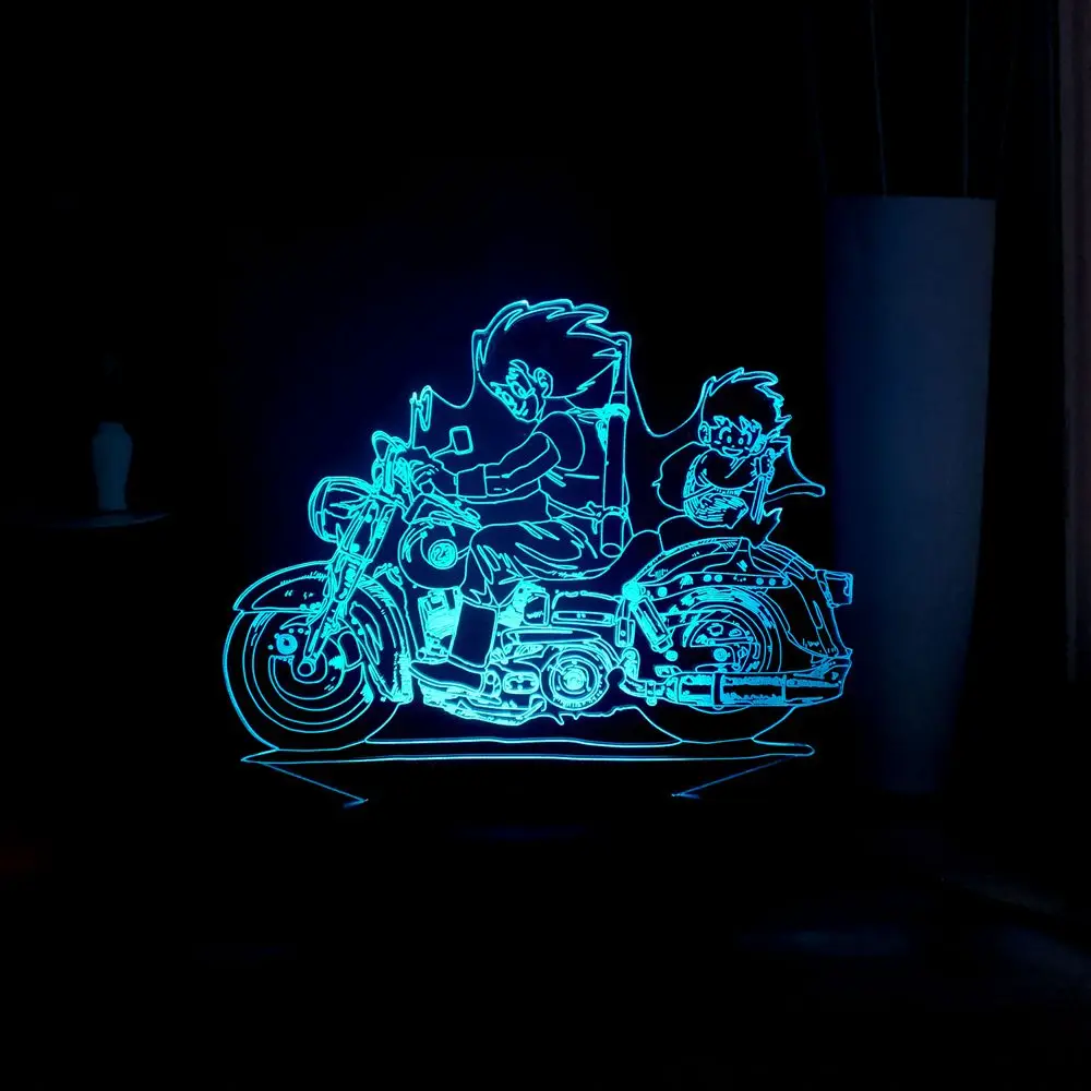 Мультфильм два мальчик ездить мотоцикл Led ночник USB Сенсорный пульт 3D настольный