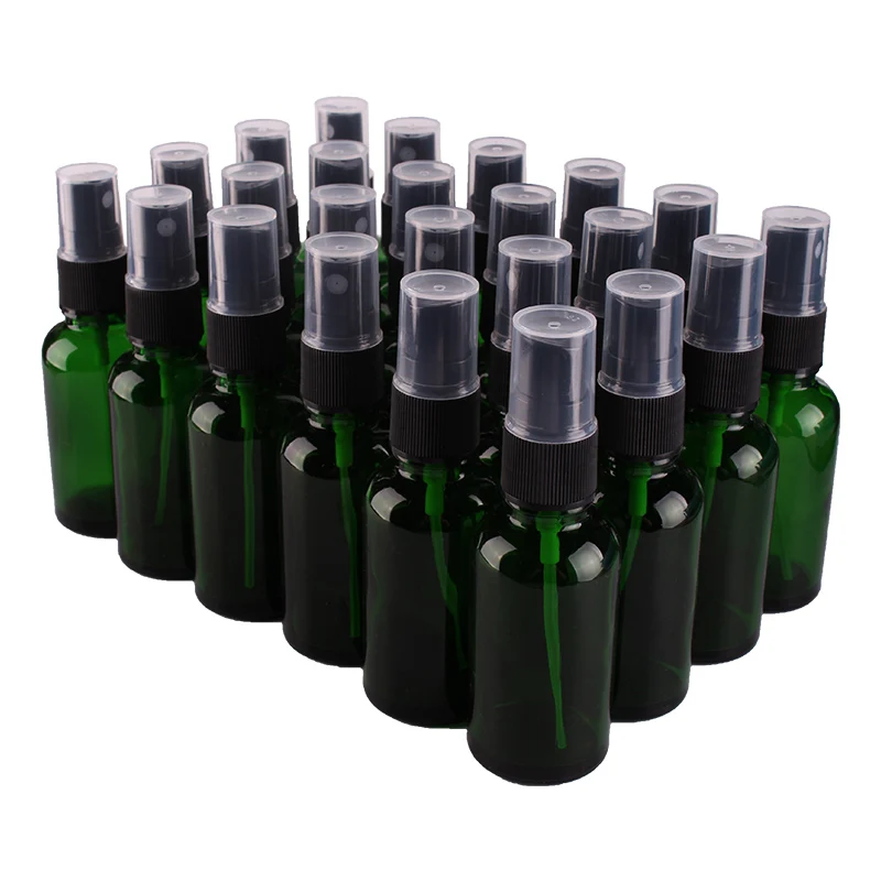 24 stücke 30 ml Grün Glas Sprühflasche w/Schwarz Feinen Nebel Sprayer ätherisches öl flaschen leere kosmetikbehälter