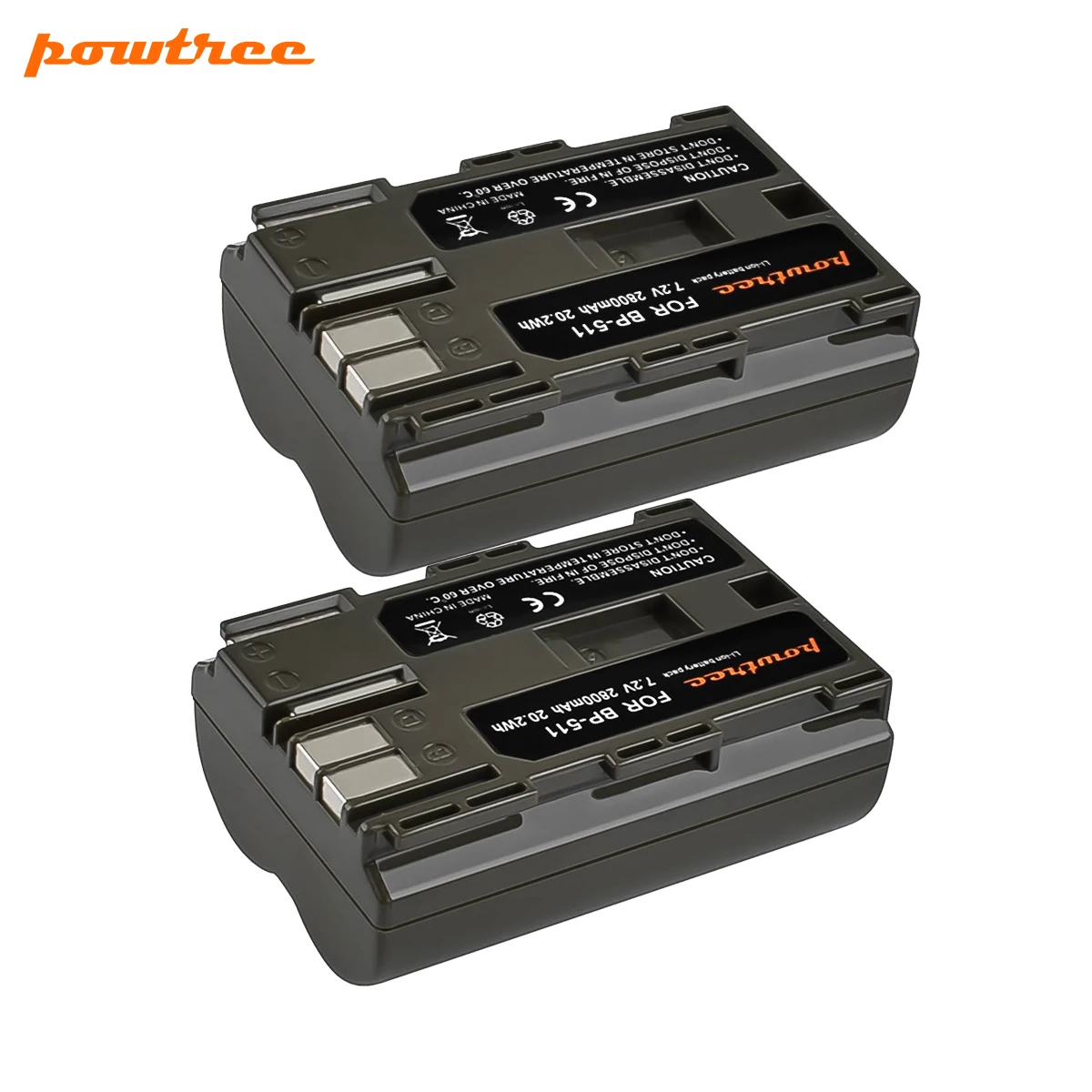 2 Pack Battery Powtree 2800 мА/ч, BP-511 BP511 BP 511 BP-511A Батарея для Canon G6 G5 G3 G2 G1 EOS 300D 50D 40D 30D 20D 5D цифровой Камера L10 - Цвет: 2 Pack Battery