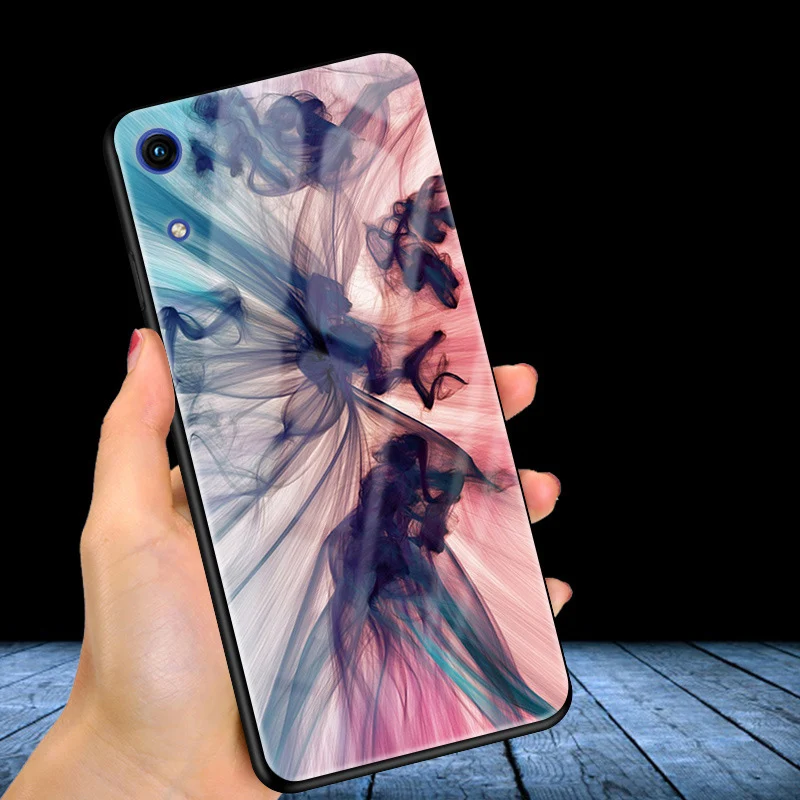 Чехол для Huawei Honor 8A задняя крышка из закаленного стекла телефона черный бампер