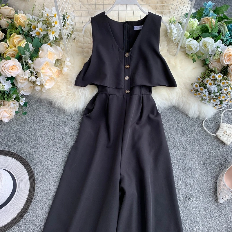 ALPHALMODA, летние новые женские комбинезоны, однобортные, без рукавов, женские облегающие комбинезоны, широкие, модные комбинезоны