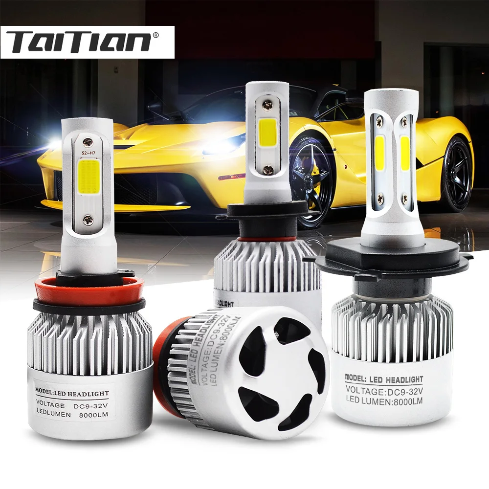 Taitian 2 шт. COB 72W 8000LM 6500K 12V H7 Led H4 Auto H1 Super H11 противотуманный светильник H13 H27 880 9004 9005 HB3