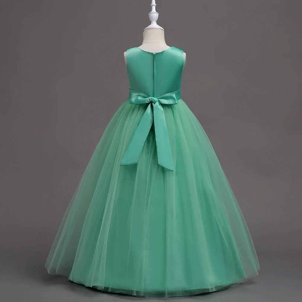 New Arrival 2019 Mint Green Light Blue Lavender White Embroidery Flowers Princess Long Dress Eveving Party for Wedding Girls | Детская