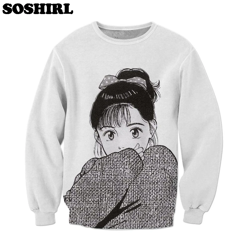 Женская толстовка SOSHIRL Lo fi спортивные костюмы с рисунком девушки из аниме черно