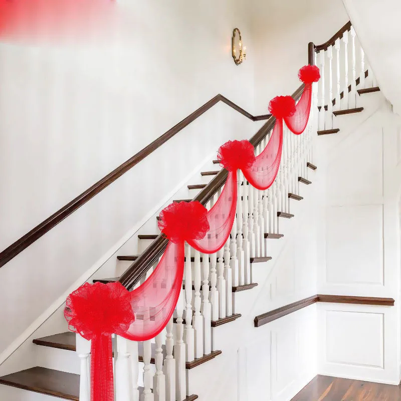 8M Wedding Stair Decoration Tulle Yarn Flower Balls Artificial DIY Decorative Room Veils Crafts for Festival Party Decor | Дом и сад