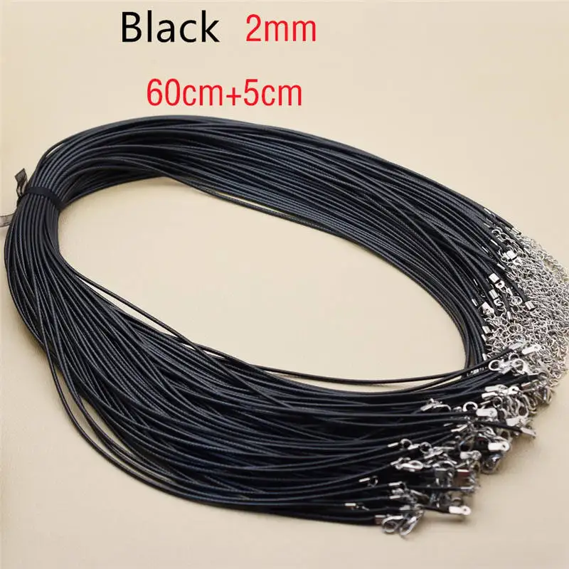 2mm 60cm 10 шт. вощеный хлопок 2 мм 1,5 мм воск шнур нить черные шнуры для колье 60 см с 5 см Расширенная цепь ювелирные изделия цепь ожерелье шнур - Цвет: 2mm 60cm