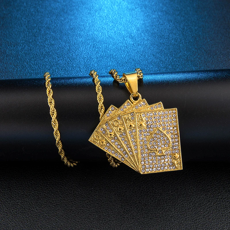 D&ampZ INS Fashion Playing Cards Pendant Necklace Micro Paved Zircon Poker Card Necklaces for Men Street Jewelry |