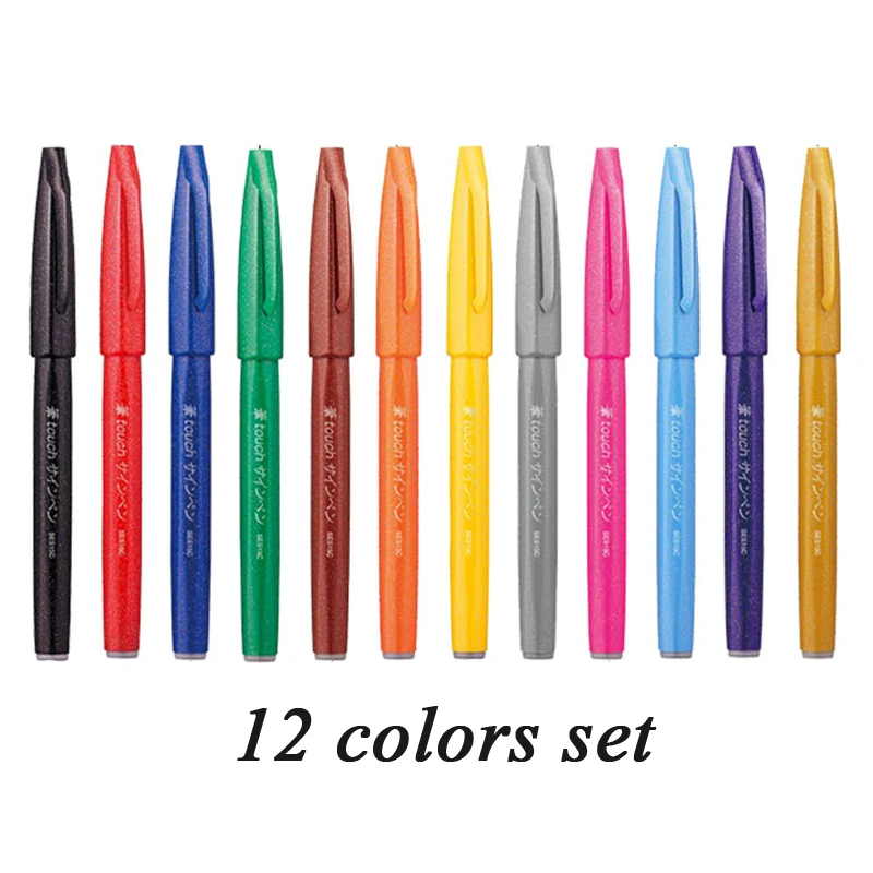 All 12 Colors Set Японская ручка для сенсорной щетки с мягким наконечником, каллиграфия красками, ручка с надписью pennareli Bullet, журнал поставок, калиграфия Dessin - Цвет: All 12 Colors Set