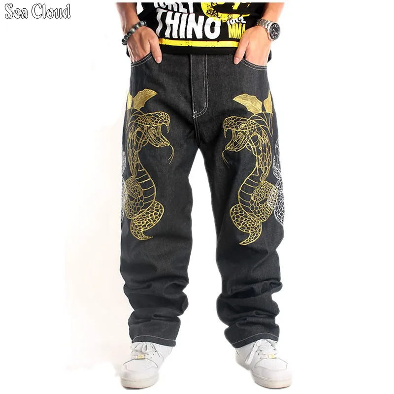 

82 Free shipping plus size men jeans hiphop long trousers straight casual pants male loose Embroidery hip hop cargo pants
