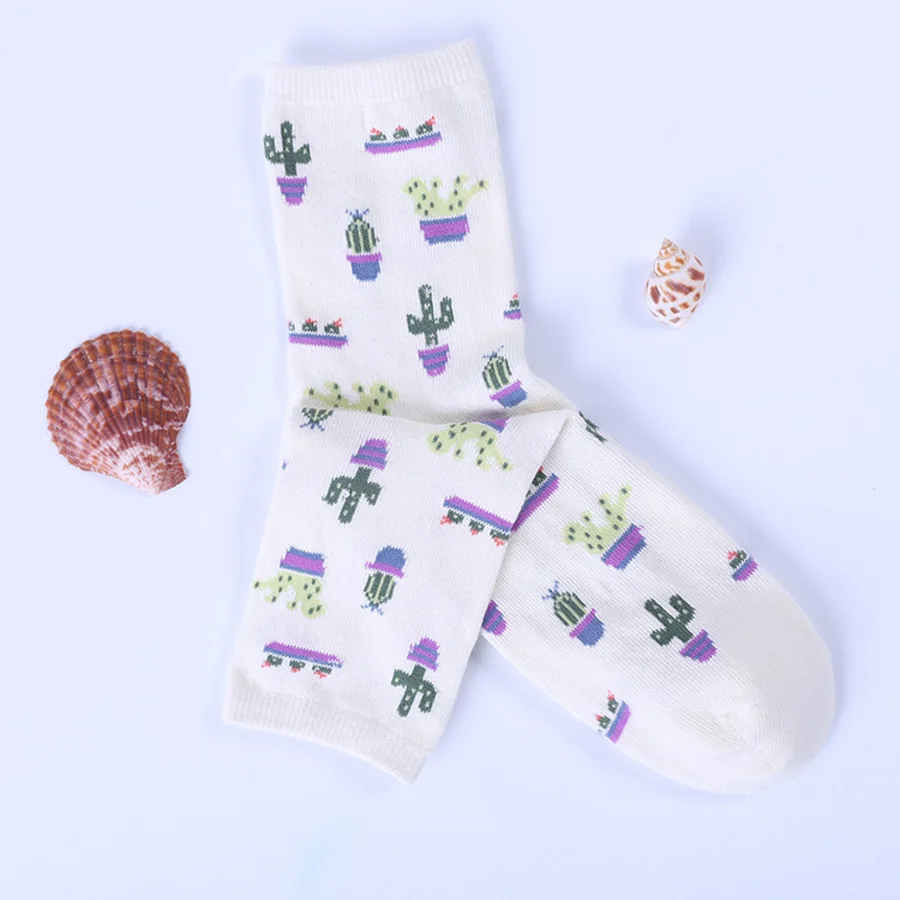[WPLOIKJD] Harajuku/новые носки хлопковые с забавным рисунком кактуса милые удобные носки для женщин и девочек Chaussette Calcetines - Цвет: 1