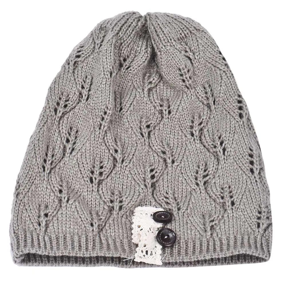 Модная женская вязаная шляпа повседневная с прорезями кружевной застежкой