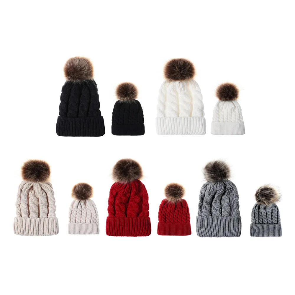 2 шт. детская Шапка-бини с помпоном из меха енота | Аксессуары для одежды