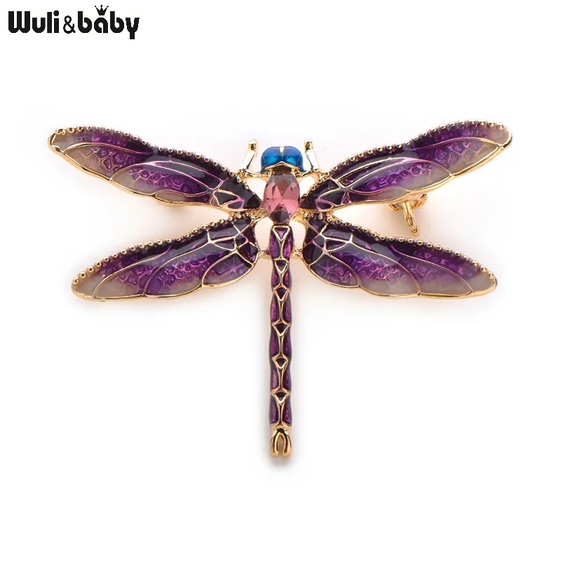 purple От \ T Wuli& Baby зелено-фиолетовая эмалированная стрекоза, броши насекомыми для женщин и мужчин из легированного металла, для банкета, свадьбы, броши, булавки, подарки - Окраска металла: purple