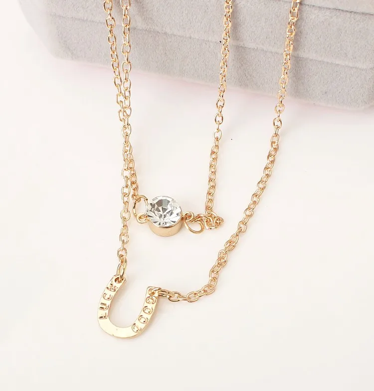 

New Simple Letter U-shaped Rhinestone Double-layer Necklace Crystal Horseshoe Multi-layer Short Necklace Statement Necklace