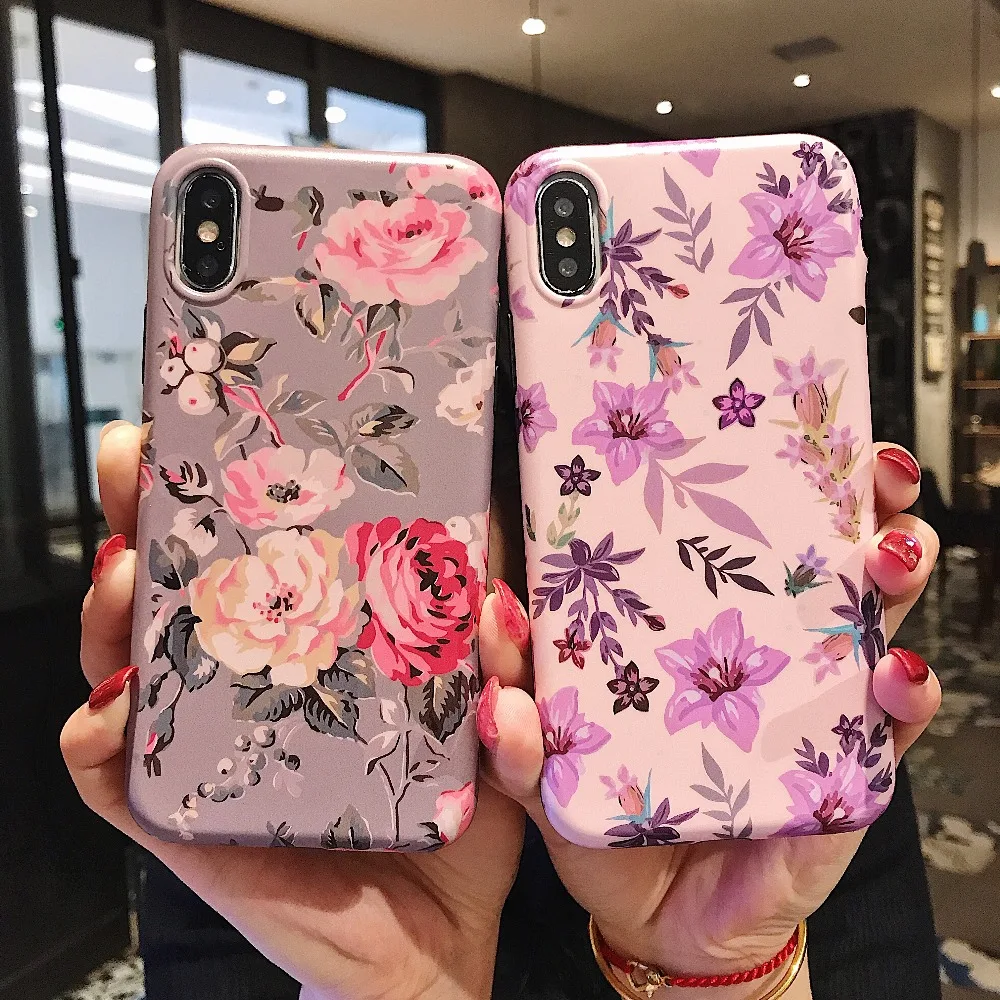 Phone Case For iPhone XR XS Max X 8 7 6S 6 Plus Flower Grain Cover Soft Silicone Retro Floral |