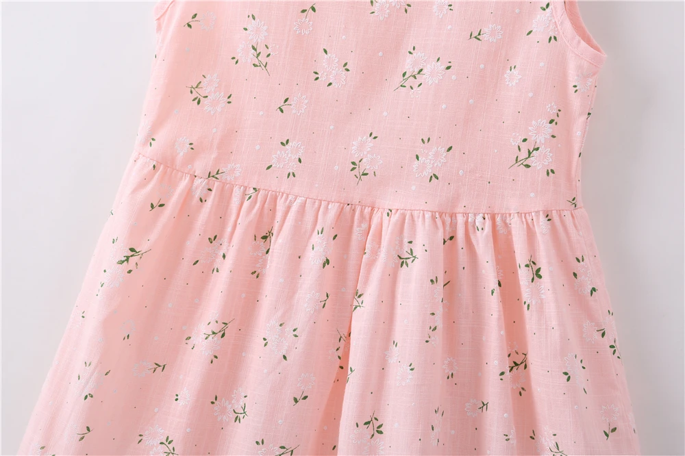 Girls Dress Pink Floral Sleeveless Round Neck Strapless Loose Printed Party Birthday Cute Princess Dresses Age 3~6 | Детская одежда и