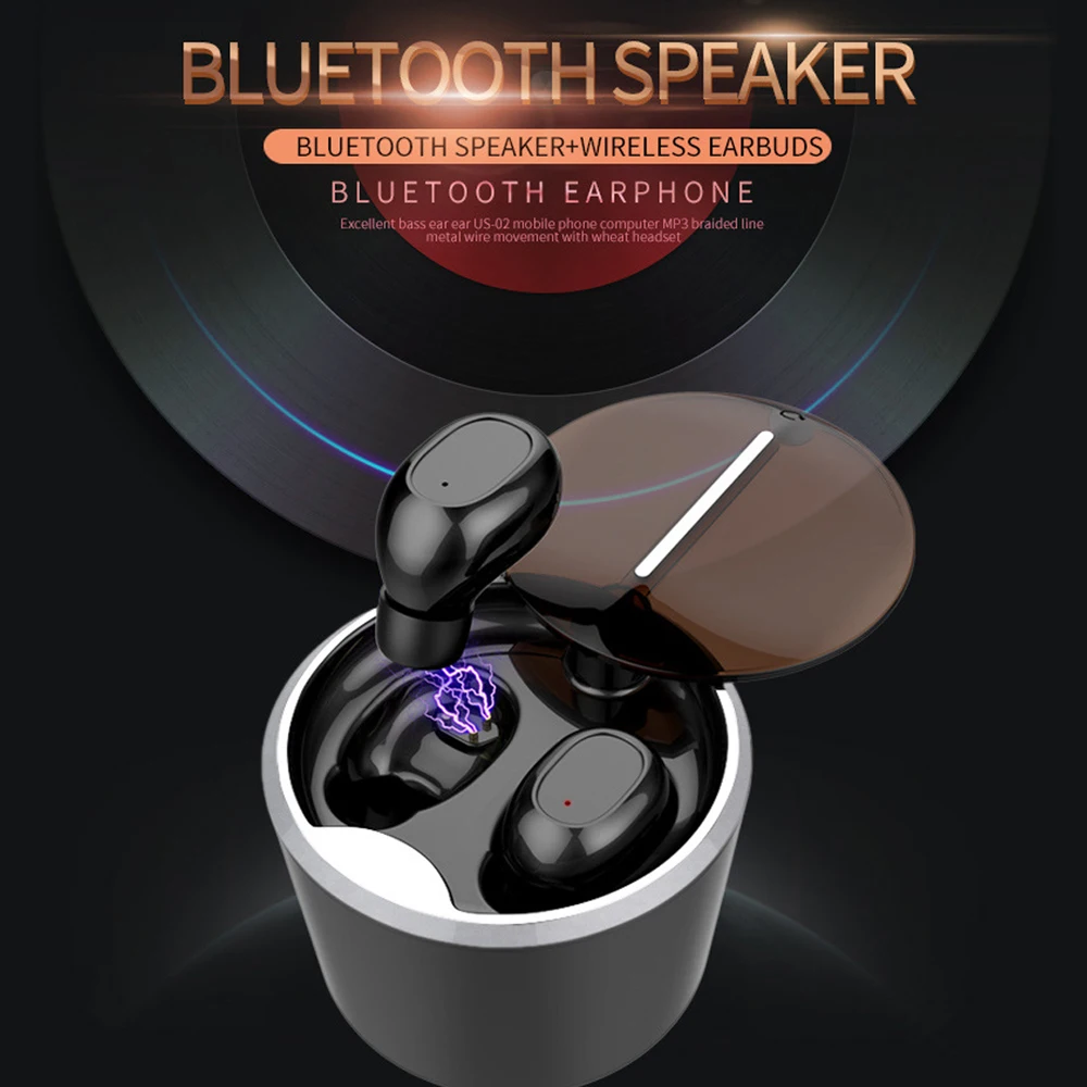 2 in 1 TWS Bluetooth Earphones with Portable Speaker True Wireless Stereo Earbuds Mini Cordless Headsets with Charging Case