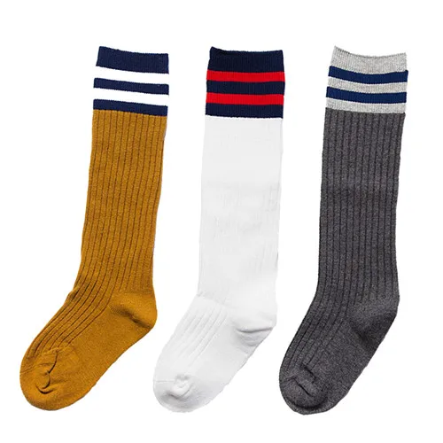 Yellow White Grey 3 пар/лот,носки для мальчика гольфы для девочек носки для девочек гольфы для девочек в школу гольфы длинные спортивные носки хлопок с полосатой пак - Цвет: Yellow White Grey