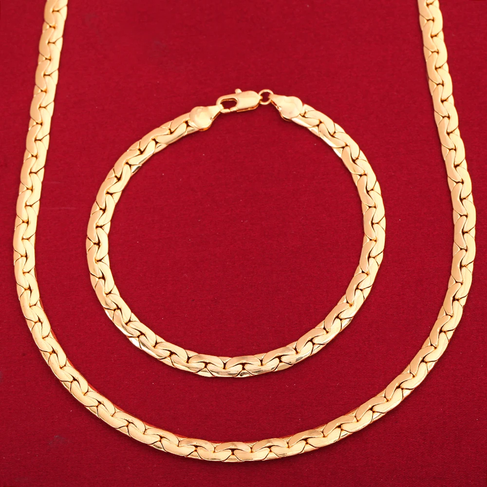 24 К золото Цвет цепи Цепочки и ожерелья Браслет 50 см 21 браслет латунь