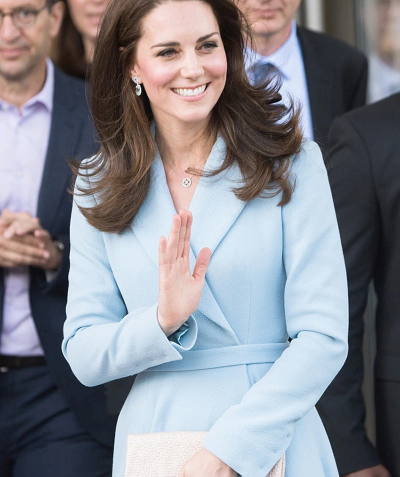 Женское Плиссированное пальто Kate Middleton с длинным рукавом и отложным воротником