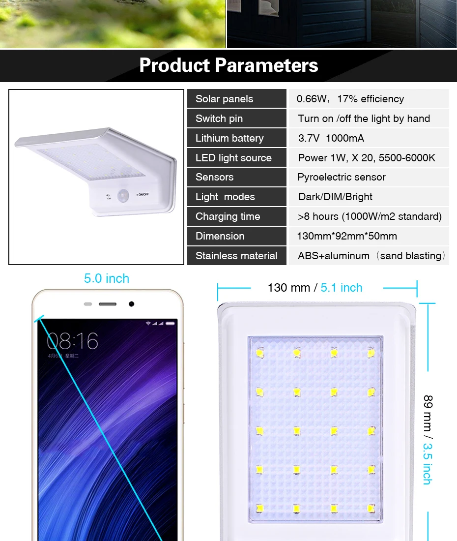 20 Led солнечный светильник PIR датчик движения Открытый IP65 Водонепроницаемый Путь солнечной энергии лампа для сада уличный светильник s современный фонарь