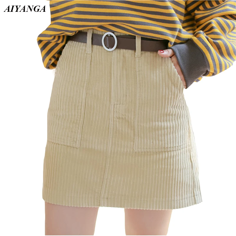 

Women Corduroy Skirts 2018 Autumn Winter Short Skirt High Waist Mini Skirts Solid Color Causal Slim package Hip Female