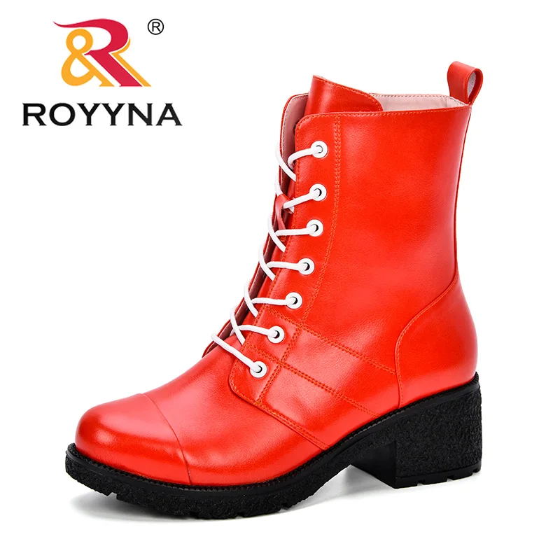 ROYYNA/Новинка года; сезон осень-зима; женские ботинки высокого качества; однотонная женская обувь на шнуровке в европейском стиле; модные удобные ботинки из микрофибры