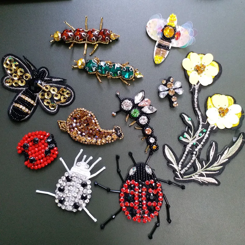 1 шт. пчелы божьи коровки животные Патчи 3D ручной работы горный хрусталь бисером