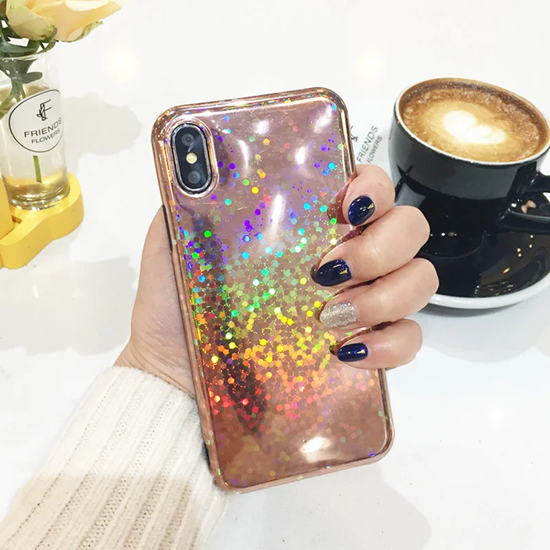 Boucho Blu-ray Glossy Phone Case For iphone X 6 6S 7 8 Plus Colorful Wave Point Back Cover Cute Cartoon Cases |