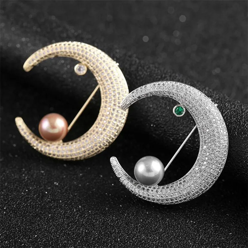 Женская Брошь в виде полумесяца со стразами и кристаллами Винтажная брошь стиле