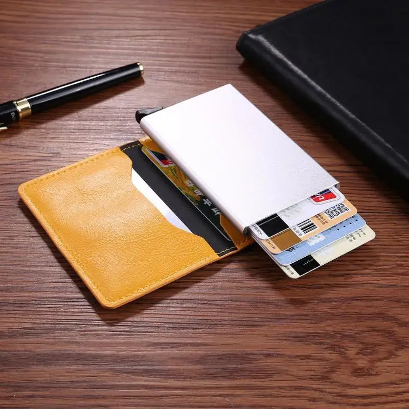 Новая мода PU кожаный Автоматический чехол для карт визитница RFID мужчин и женщин