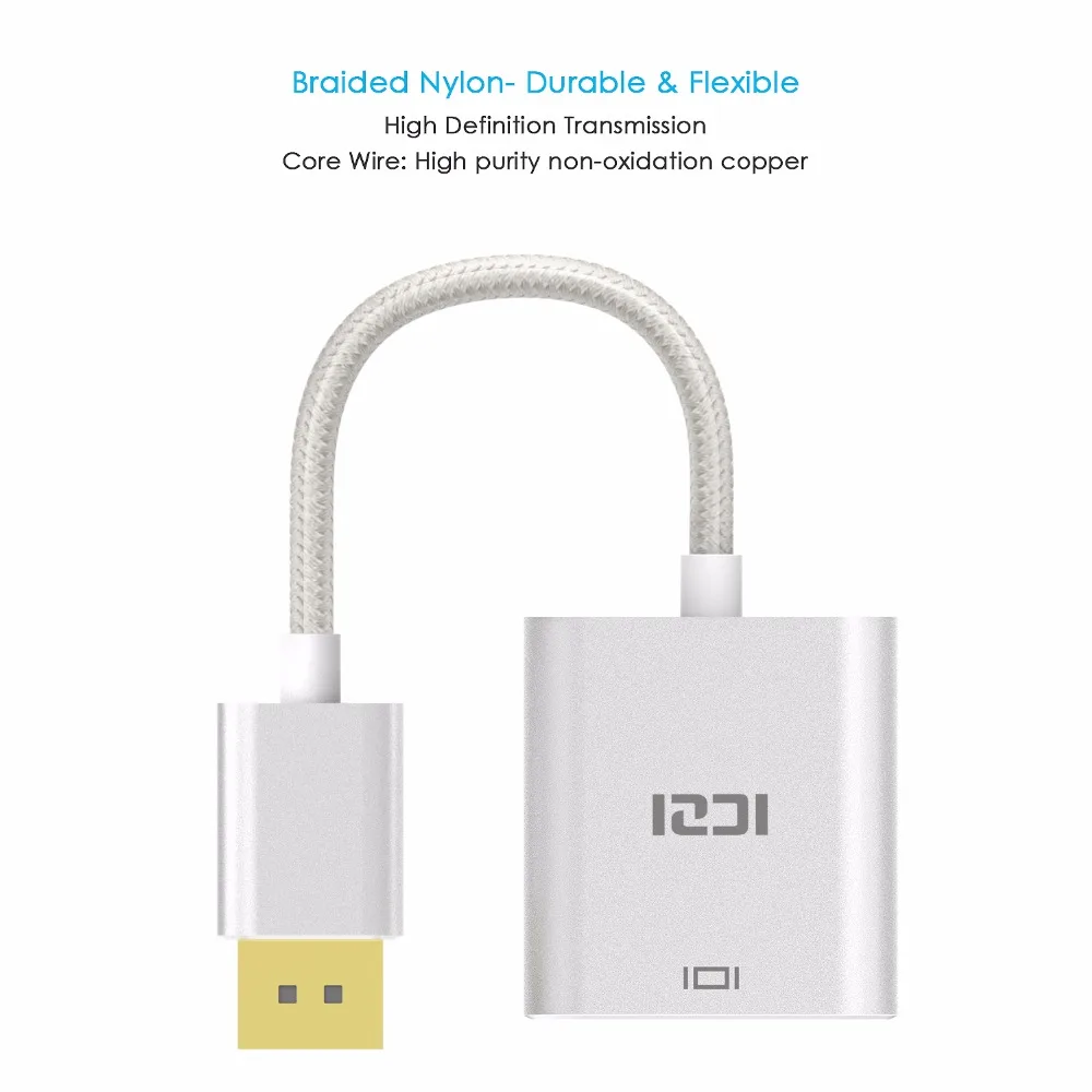 ICZI 4K DP к DVI адаптер позолоченный Displayport Мужской Женский конвертер алюминиевый для
