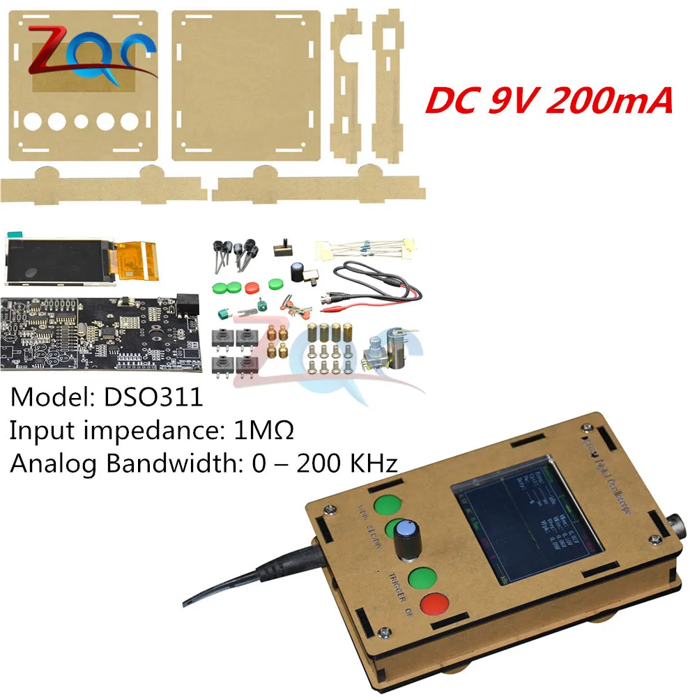 Цифровой мини осциллограф DC 9v 200mA DSO311 1MSPS 2 4 &quotTFT LCD STM32 12 битный зонд с футляром